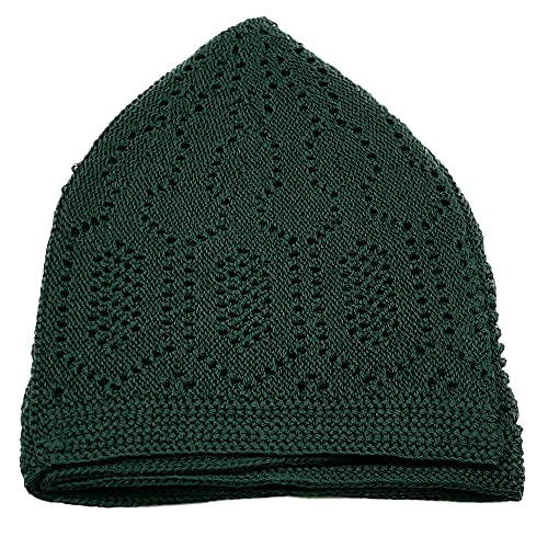 Modefa Turkish Islamic Kufi Takke - Cotton Blend Knit Cap - One Size Fits Most Skullie Beanie Taqiyah - Prayer Cap Muslim Men - color: Green