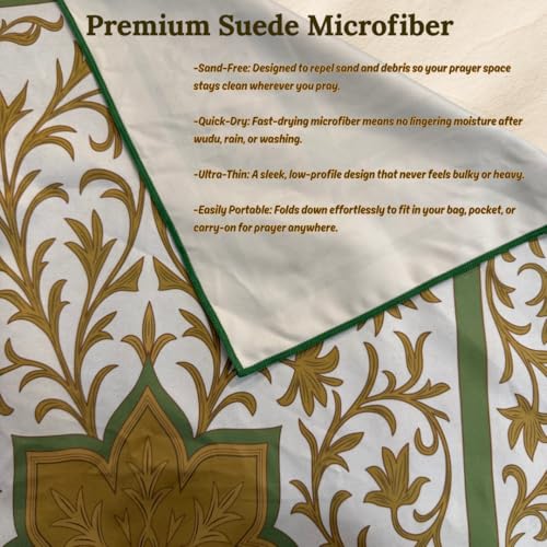 The Anywhere Sajadah Portable Microfiber Suede Travel Prayer Mat, Foldable Pocket Sajjadah with Drawstring Pouch, Quick-Dry, Machine Washable, Lightweight Prayer Rug, Gift for Hajj, Umrah & Travel