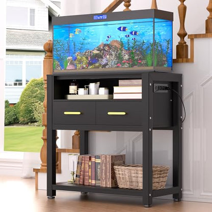 EOSVALO 20-29 Gallon Aquarium Stand with Stable Metal Frame & Power Outlet, Heavy-Duty Fish Tank Stand with Waterproof Mat, 550LBS Capacity Storage Cabinet, Black