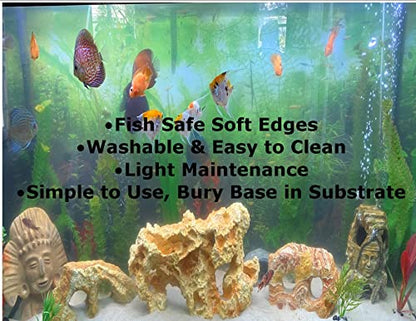 Large Hollow Log with Plants Aquarium Pond Ornament Artificial Resin Tree Bark Hide or Cave for Fish Tank, 10 Inches Long Reptiles or Turtle Tank Ornament Safe for Aquatic Habitats, Brown