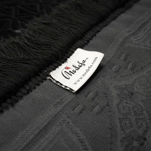 Modefa Luxury Velvet Prayer Rug with Prayer Beads | Soft Elegant Muslim Turkish Janamaz Sajada Carpet for Men and Women | Plain Solid Prayer Mat Ramadan Eid Gift - Najma (Black) - color: Najma Black