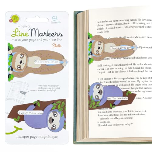Gifts for Readers & Writers Linemarker Magnetic Bookmarks for Women & Men Sloth, Set of 2 Magnet Bookmark Clips, Magnetic Page Holder & Book Marker for Reading with Cute Bookmarks Design for Kids - color: Sloth