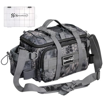 Sougayilang Fishing Tackle Bags with 3600 Tackle Tray - Fishing Tackle Storage Bags for Saltwater or Freshwater Fishing Gear - Padded Shoulder Strap - Tackle Box Bag Fishing Bag(Grey) - color: Grey with a 3600 Tackle Tray