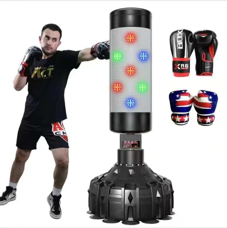 Music Punching Bag 75" with 2 Pairs of Gloves,4 Training Modes,Scoring,Light,Music,Smart Boxing Bag for Home Office Gym