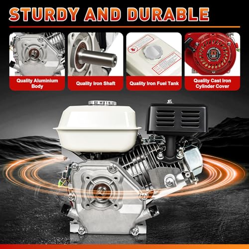 Gas Engine 4-Stroke 200cc 6.5HP, OHV Air Cooled Horizontal Motor 3600RPM, Pull Start Small Engine Power Unit, Single Cylinder Low Fuel Consumption Design, for Go Kart, Water Pump, Tiller, Cleaner