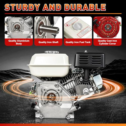 4-Stroke Single Cylinder Petrol Engine, 200CC Petrol Engine with Oil Alarm OHV Overhead Valve and Large Capacity Fuel Tank, Built-in Air Cooling Pull Start Portable Gasoline Engine - size: 6.5HP 200CC