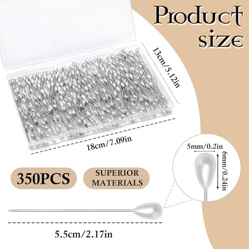 Corsage Pins, 350 Pcs Teardrop Pearl Head Pins - size: 350pcs