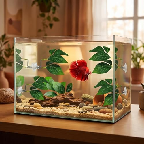6 PCS Betta Leaf Hammocks & Feeding Ring, Betta Feeding Ring with Suction Cups, Aquarium Leaf Hammock Resting Bed for Fish Spawning, Breeding & Tank Decor & Fish Tank Accessories