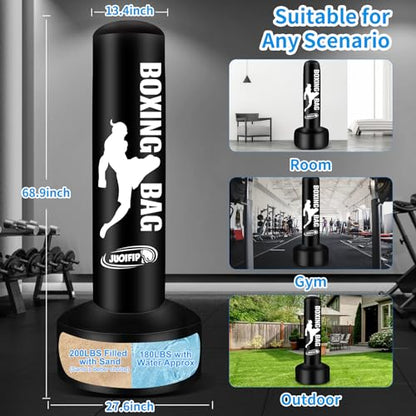 Standing Punching Bag for Adults with Pump and Gloves, 69'' Kick Boxing Bag with Stand Inflatable Freestanding Heavy Bag Kicking Bag for Training MMA Muay Thai Fitness