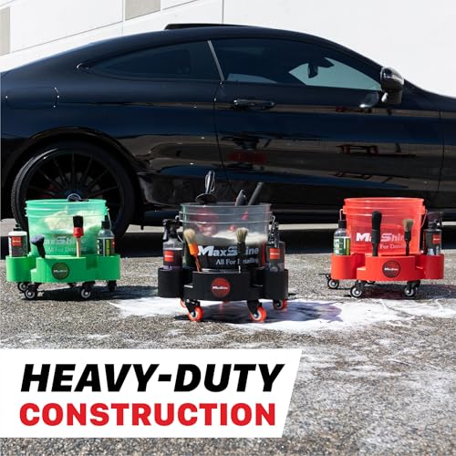 Maxshine Universal Rolling Bucket Dolly – Heavy-Duty, 5 Wheels with 2 Locks, Tool Organizer – 360° Mobility for Car Wash Supplies & Auto Detailing Organization (Green) - color: Bucket Dolly (Green)
