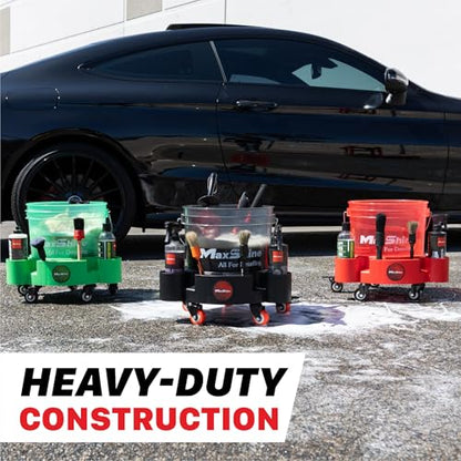 Maxshine Universal Rolling Bucket Dolly – Heavy-Duty, 5 Wheels with 2 Locks, Tool Organizer – 360° Mobility for Car Wash Supplies & Auto Detailing Organization (Green) - color: Bucket Dolly (Green)
