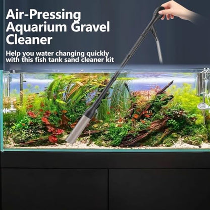 Large Gravel Vacuum for Aquarium, Adjustable Length Manual 256GPH Aquarium Gravel Cleaners, Low Water Level Fish Tank Water Changer with Suction Ball, Use for Fish Tank Cleaning Gravel and Sand