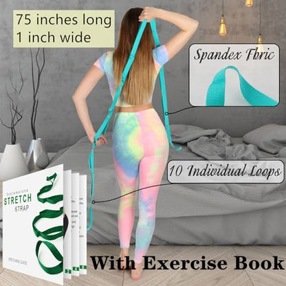 Scotamalone Stretching Strap Yoga Strap Physical Therapy for Home Workout, Exercise, Pilates and Gymnastics, 10 Loops Non-Elastic Stretch Bands with Aesthetic Packaging for Women & Men - color: light green