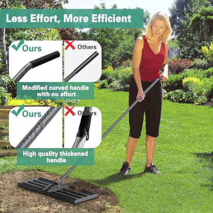 Lawn Leveling Rake 30"x10", Heavy Duty Rakes for Lawns with Anti-Rust Coating & Adjustable Handle, Effort-Saving Lawn Leveler for Yard Garden Farm Golf Course Lawn Care - size: 30"x10"