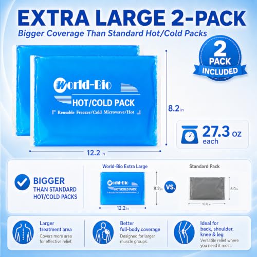 Large Gel Ice Packs for Injuries Reusable Hot Cold Pack Compress for Pain Relief, Rehabilitation, Comfort Ice Gel Pack Flexible Therapy on Neck, Arm, Knee, Leg, Shoulder, Elbow, Wrist - 2 Pack Blue - color: 12.2" X 8.2" - 2 Ice Packs