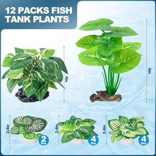 12 Pcs Betta Fish Tank Decor，Silk Aquarium Plants Green Fish Tanks Decoration Plants, Aquarium Decorations Green Plants