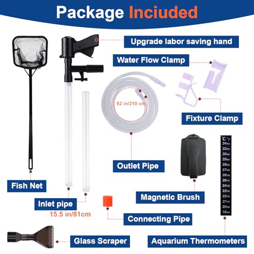 Fish Tank Cleaner Kit, Gravel Vacuum for Aquarium, Fish Tank Aquarium Vacuum Gravel Cleaner, Aquarium Siphon with Magnetic Fish Tank Glass Cleaner, Aquarium Cleaning Tools Water Changer