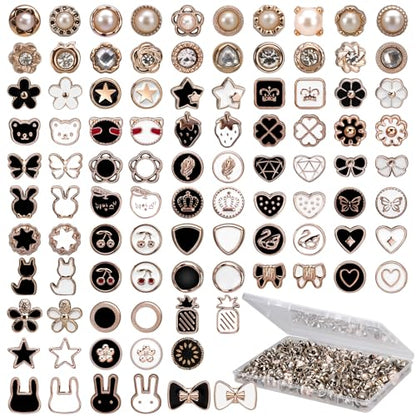 194pcs Pearl Brooch Buttons, No Sew Instant Removable Reusable Cover Up Buttons Pins, Rhinestone Brooch Pins for Women Fashion, Replacement Safety Button for Pant Waist Shirt Dress Sweaters Coat Shawl