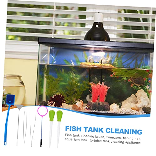 GALPADA 7pcs Aquarium Cleaning Tool with Stainless Steel Tweezers Brush and Fishing Net for Fish Tank Maintenance and Aquascaping