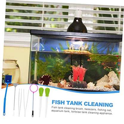 GALPADA 7pcs Aquarium Cleaning Tool with Stainless Steel Tweezers Brush and Fishing Net for Fish Tank Maintenance and Aquascaping