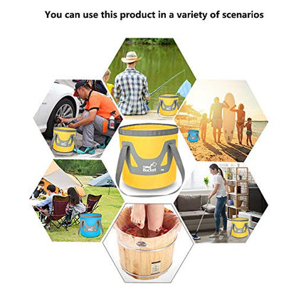 Collapsible Bucket with Handle 5 Gallon Portable Folding Bucket Upgraded Ultra Lightweight Outdoor Basin Pail for Fishing, Camping, Hiking, Car Washing and More (Blue Yellow, 20L-12L)