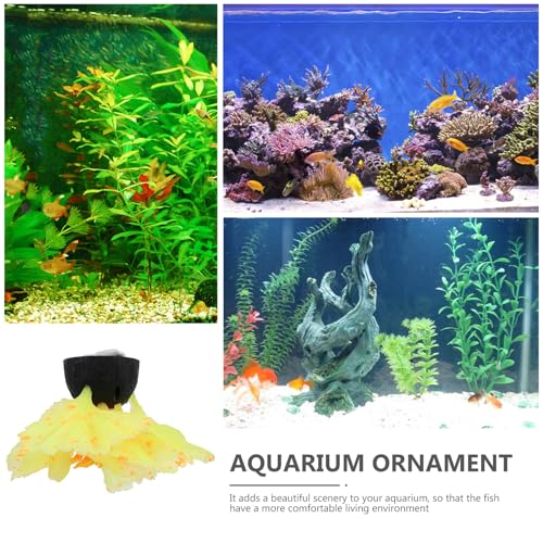 Artificial Water Grass Aquarium Decor Silicone Fish Tank Plant Ornament Lifelike Aquatic Landscape Decoration Lightweight Yellow Micro Landscape for Betta Fish and Aquariums