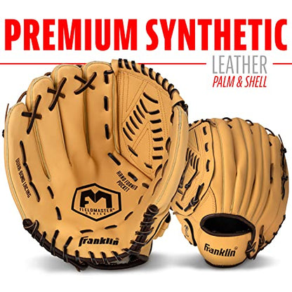 Franklin Sports Field Master Baseball + Softball Glove - Field Master Adult + Youth Baseball + Softball Mitt - Men's + Women's Gloves - color: Camel, style: 13" - Basket "V" Web