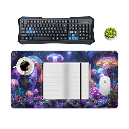 KeKee Colorful Sea Aquarium Neon Jellyfish Octopus Mushrooms Large Mouse Pad Gaming Mousepad Desk Pad for Keyboard and Mouse Mat Non-Slip Base 40X75cm, Style - size: 40X75cm