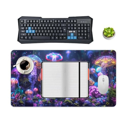 KeKee Colorful Sea Aquarium Neon Jellyfish Octopus Mushrooms Large Mouse Pad Gaming Mousepad Desk Pad for Keyboard and Mouse Mat Non-Slip Base 40X75cm, Style - size: 40X75cm