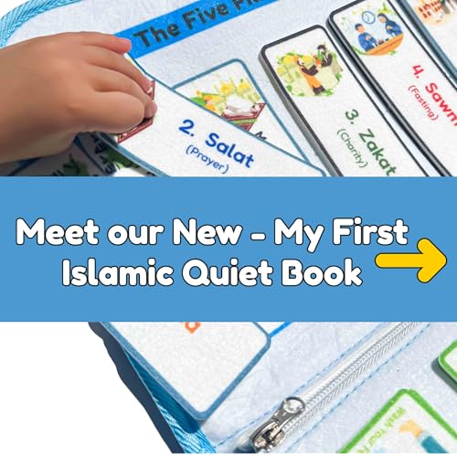 Megan's Toys Islamic Quiet Book for Kids Ages 3+ - Montessori Muslim Learning Toy, Felt Busy Book to Learn Wudu, Salah, 5 Pillars and Arabic Alphabet, Ramadan Eid Gift