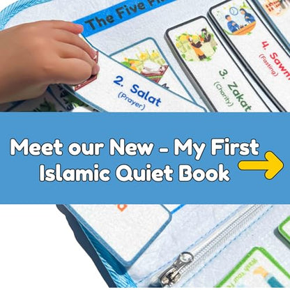 Megan's Toys Islamic Quiet Book for Kids Ages 3+ - Montessori Muslim Learning Toy, Felt Busy Book to Learn Wudu, Salah, 5 Pillars and Arabic Alphabet, Ramadan Eid Gift