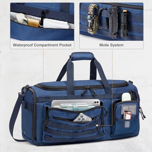 G4Free 3-in-1 Duffle Bag Travel Gym Sports, Large Tactical Duffel Backpack | 50L/65L with Shoes Compartment and Wet Pocket, Military Workout Bag for Men and Women, Blue - color: Navy