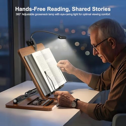 OPTIXCELL Book Stand for Reading with Light, Book Holders for Reading Hands Free, Adjustable Height & Angle, Fits Cookbook Recipe, Textbook, Foldable for Kitchen, Office, School,Gift for Book Lovers - style: Book Stand (Light)