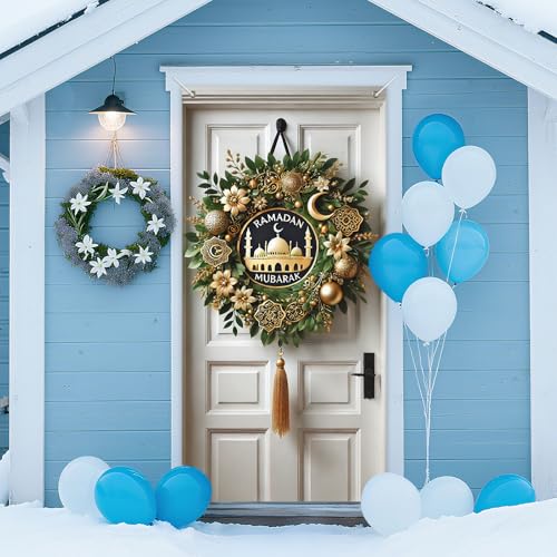 IVN Ramadan Door Cover 71x35 Inch Holiday Front Porch Door Banners Decoration Spring Crescent Moon Mosque Lantern Gold Flowers for Sign Background Holiday Party Indoor Outdoor Decor - color: Ramadan