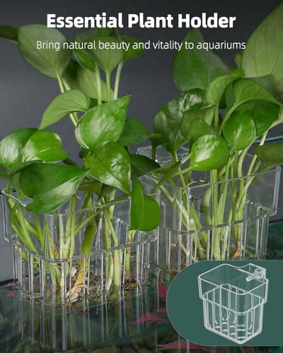 Pawfly 2 Pcs Clear Acrylic Aquarium Plant Holder for Fish Tanks, Top Hanging Fish Tank Planting Holder with Hook, Adjustable Aquarium Planter Cup - size: 2 Pcs