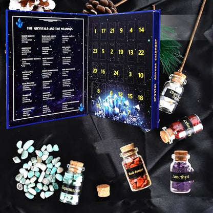 Crystal Advent Calendar 2026 Healing Crystal Natural Gemstone 24 Days Christmas Countdown Calendar for Adult - Natural Crystals Chips Bottles Gift Set for Witch Beginne