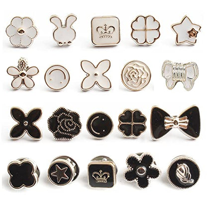 20 Set Black Women Shirt Brooch Buttons White No Sew Button Pins Safety Mini Brooch Pins Cover up Button(Black and White Buttons) - color: Black and white buttons