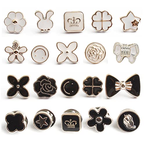 20 Set Black Women Shirt Brooch Buttons White No Sew Button Pins Safety Mini Brooch Pins Cover up Button(Black and White Buttons) - color: Black and white buttons