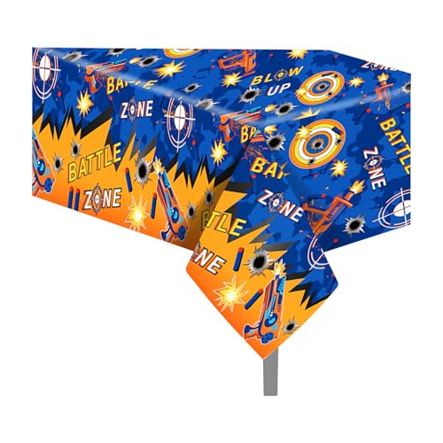 1Pc Dart War Party Plastic Tablecloth 54 x 87 Inch Long Table Cover, Battle Zone Party Tablecover for Dart War Theme Kids Baby Shower Birthday Dinner Picnic Kitchen Event - color: Dart War