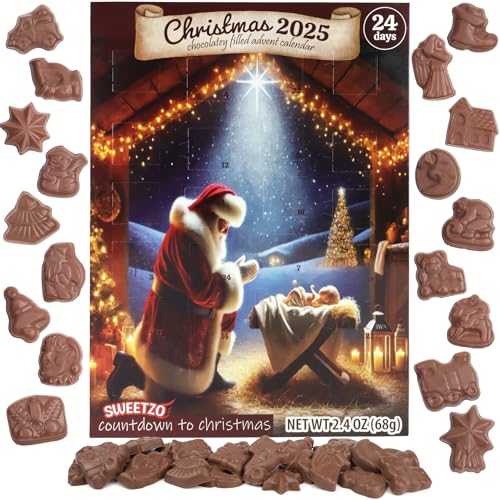 Nativity Advent Calendar, Santa Kneeling Chocolatey Christmas Countdown 24 Days, 2.4 Ounces