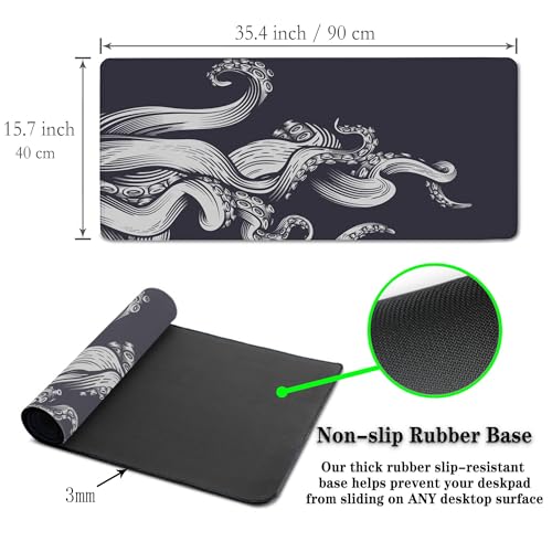 Game Mat Black Gaming Mouse Pad Extra Large Mouse Pads Computer Desk Accessories for Men Computer Mats Mousepad XXL Non-Slip Rubber Base 35.4 X 15.7 for Game Office, Octopus - color: Octopus