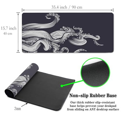 Game Mat Black Gaming Mouse Pad Extra Large Mouse Pads Computer Desk Accessories for Men Computer Mats Mousepad XXL Non-Slip Rubber Base 35.4 X 15.7 for Game Office, Octopus - color: Octopus