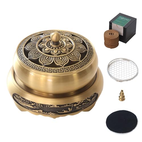 Brass Incense Burner Set, Vintage Incense Holder, Lotus Incense Tray for Cone, Coil and Stick Incense, Zen Meditation Yoga Spa, Healing Relaxing Oriental Censer Gift Set for Home Indoor Decor