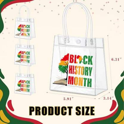 Aliceset 24 Pcs Black History Month Gift Bags with Handles Bulk Clear PVC African Favor Bags Plastic Gift Wrap Totes African Party Gifts Bulk for Bhm Mlk Day Supplies(6.31"x 5.91"x 3.15") - style: Black History Month