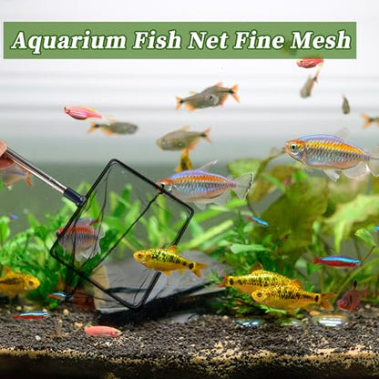 Fish Tank Net, Fine Mesh Aquarium Fish Net, Long Handle Fish Net, Stainless Steel Extendable Handle, Square Aquarium Cleaning Net for Aquarium Accessories - size: 8 inch