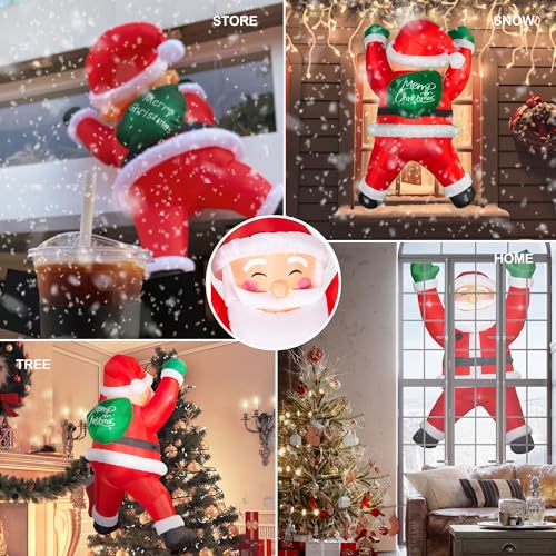 6FT Christmas Inflatables Outdoor Decorations Joy Hanging Santa Claus Gift Bag, Bright LED Lights Blow Up Giant Christmas Decor for Indoor Yard Outside Party Lawn Wall Porch Holiday - style: 6FT Hanging Joy Santa
