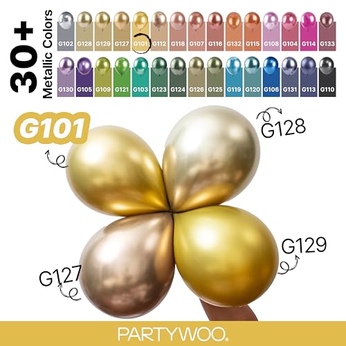 PartyWoo 골드 풍선 128피스 다양한 사이즈 45.7cm(18인치), 30.5cm(12인치), 25.4cm(10인치), 12.7cm(5인치) 골드 풍선 아치 키트 가랜드, 생일, 결혼 기념일, 베이비 샤워, 졸업 은퇴 카지노 파티 장식, 골드-G101 - color: Gold-g101