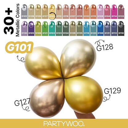 PartyWoo 골드 풍선 128피스 다양한 사이즈 45.7cm(18인치), 30.5cm(12인치), 25.4cm(10인치), 12.7cm(5인치) 골드 풍선 아치 키트 가랜드, 생일, 결혼 기념일, 베이비 샤워, 졸업 은퇴 카지노 파티 장식, 골드-G101 - color: Gold-g101