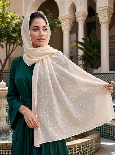 Chiffon Dotted Hijab Scarf for Women, Lightweight Textured Head Wrap Shawl,Soft Muslim Headscarf for Spring Fall - color: Mcmqxf2531-7#beige
