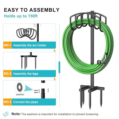 Garden Hose Holder, Detachable Metal Water Hose Holder Stand, Heavy Duty Freestanding Garden Hose Reel Rack and Hose Storage Organizer for Outside Yard - color: Black-Simple